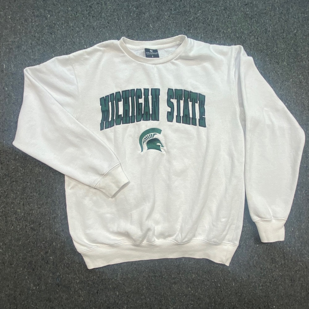 Colosseum Michigan State Sweatshirt S Mens White Crewneck Spartan Logo Graphic - Picture 1 of 8